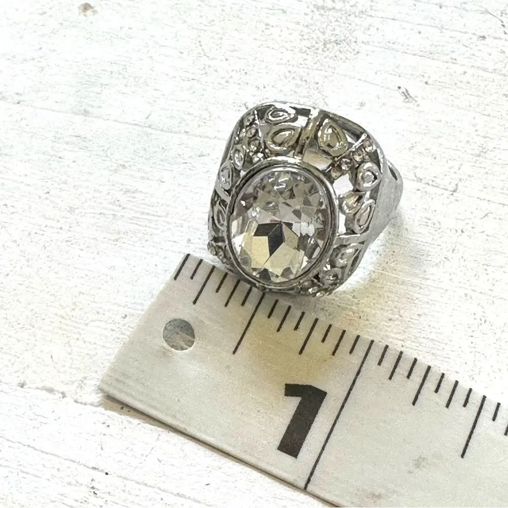 Silver tone rhinestone ring